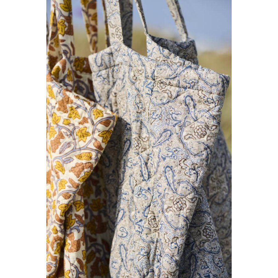 Ib Laursen Quiltet Taske, Bl/Brun/Sand