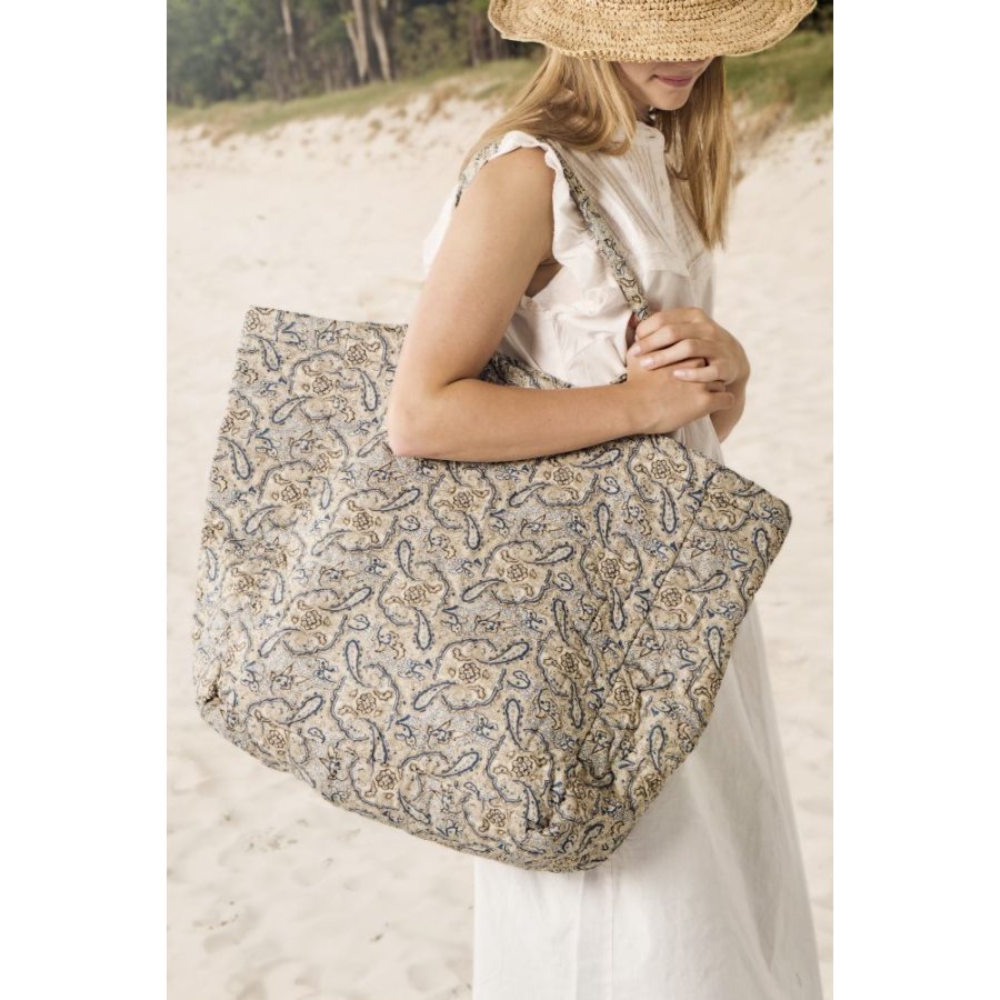 Ib Laursen Quiltet Taske, Bl/Brun/Sand