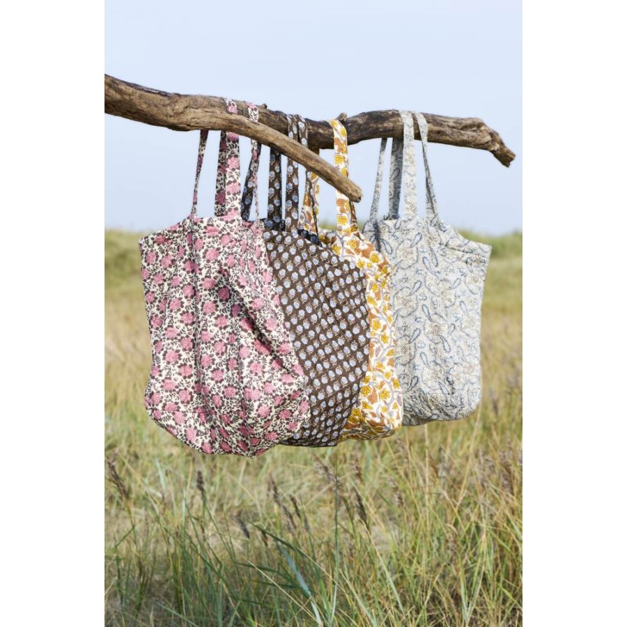 Ib Laursen Quiltet Taske, Natur/Gr/Gul/Orange