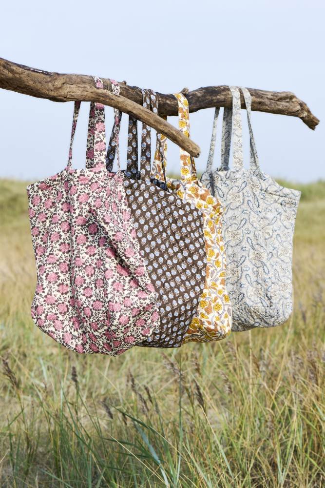 Ib Laursen Quiltet Taske, Natur/Gr/Gul/Orange