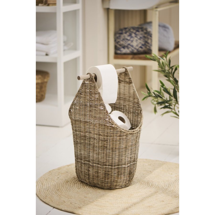 Ib Laursen Kurv m. Toiletpapirholder H50 cm, Gr Rattan
