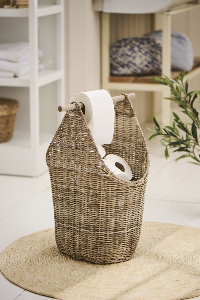 Ib Laursen Kurv m. Toiletpapirholder H50 cm, Gr Rattan