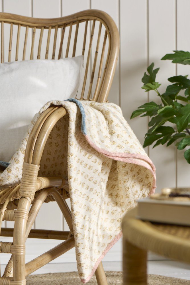 Ib Laursen Vigga Plaid Dobbeltvvet 130x170 cm, Mustard/Neutral
