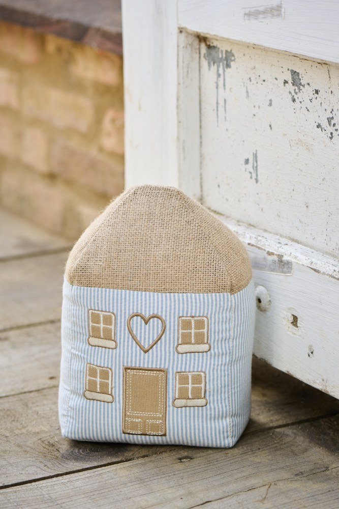 Ib Laursen Deurstopper Huis 22x15 cm, Wit/Lichtblauw