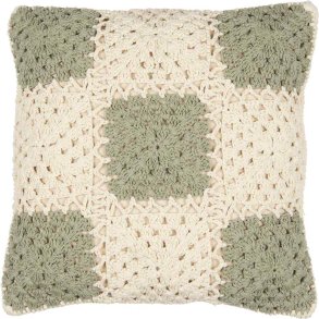 Ib Laursen Hæklet Pudebetræk 50x50 cm, Creme/Grøn/Off White
