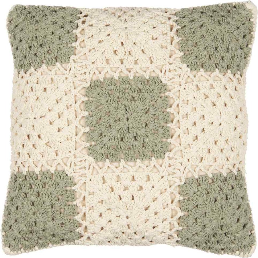 Ib Laursen Hklet Pudebetrk 50x50 cm, Creme/Grn/Off White