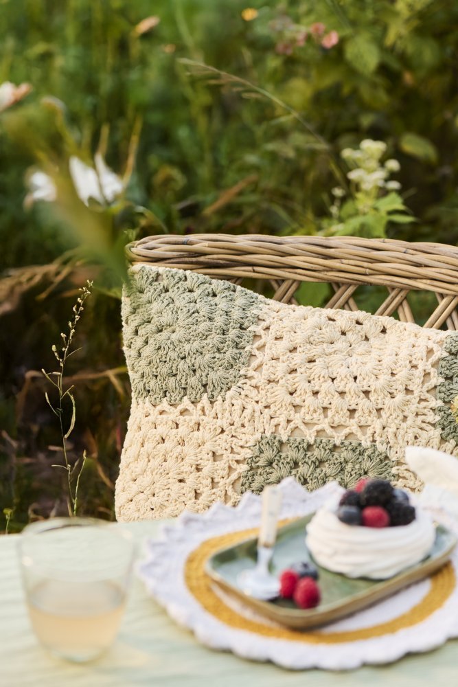 Ib Laursen Hklet Pudebetrk 50x50 cm, Creme/Grn/Off White