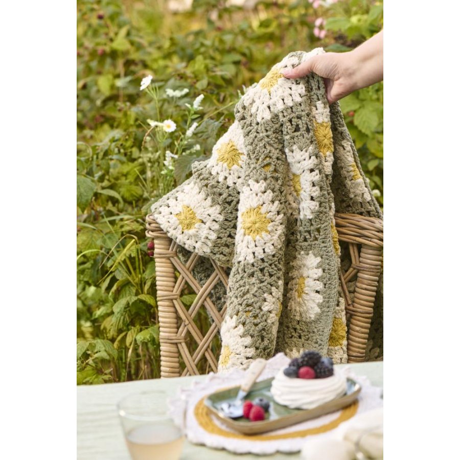 Ib Laursen Hklet Plaid 130x170 cm, Stvgrn/Hvid/Gul