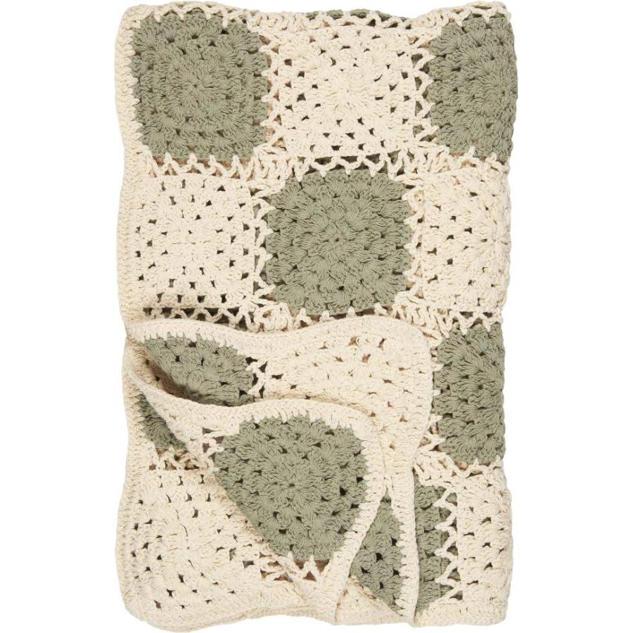 Ib Laursen Hklet Plaid 130x170 cm, Creme/Grn