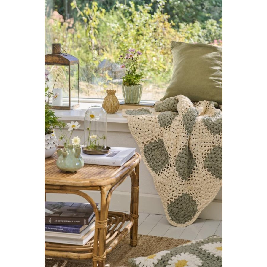 Ib Laursen Hklet Plaid 130x170 cm, Creme/Grn