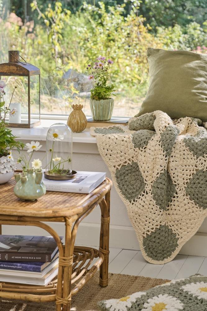 Ib Laursen Hklet Plaid 130x170 cm, Creme/Grn