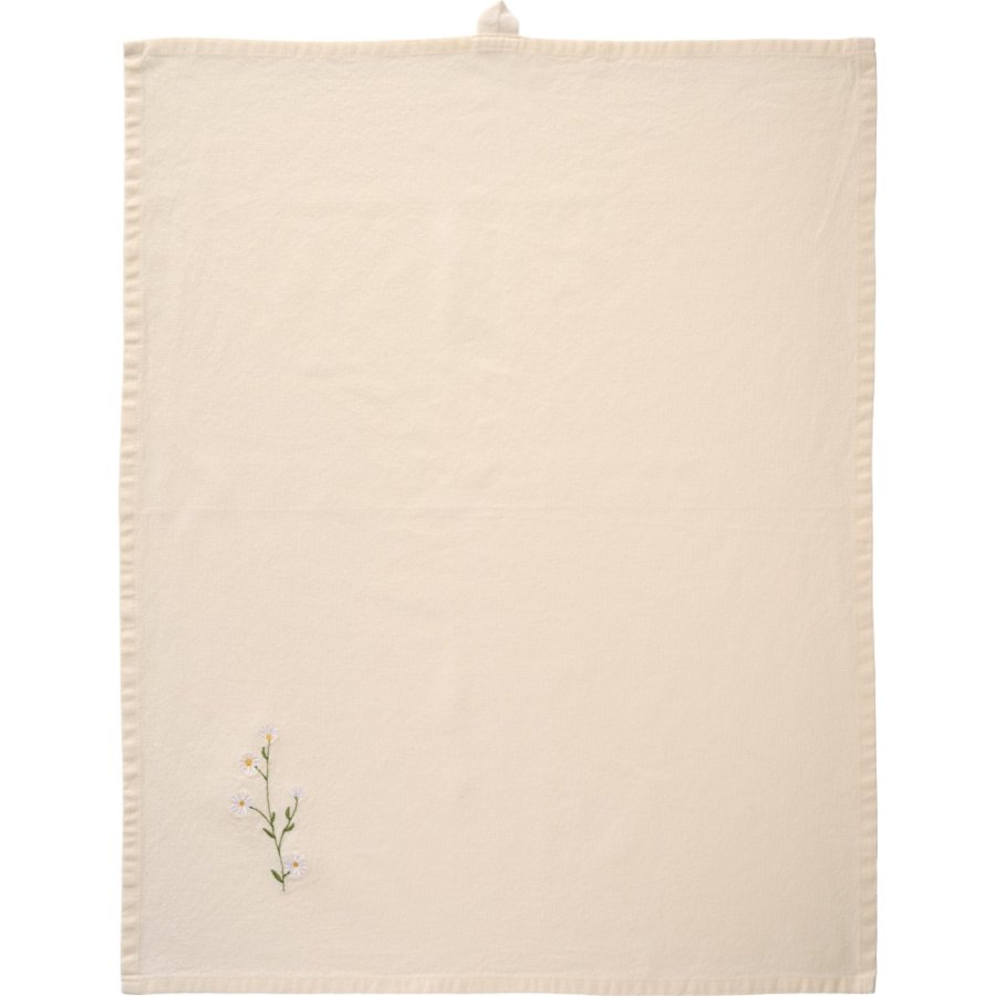 Ib Laursen Flora Viskestykke Hvide Margueritter 50x70 cm, Butter Cream