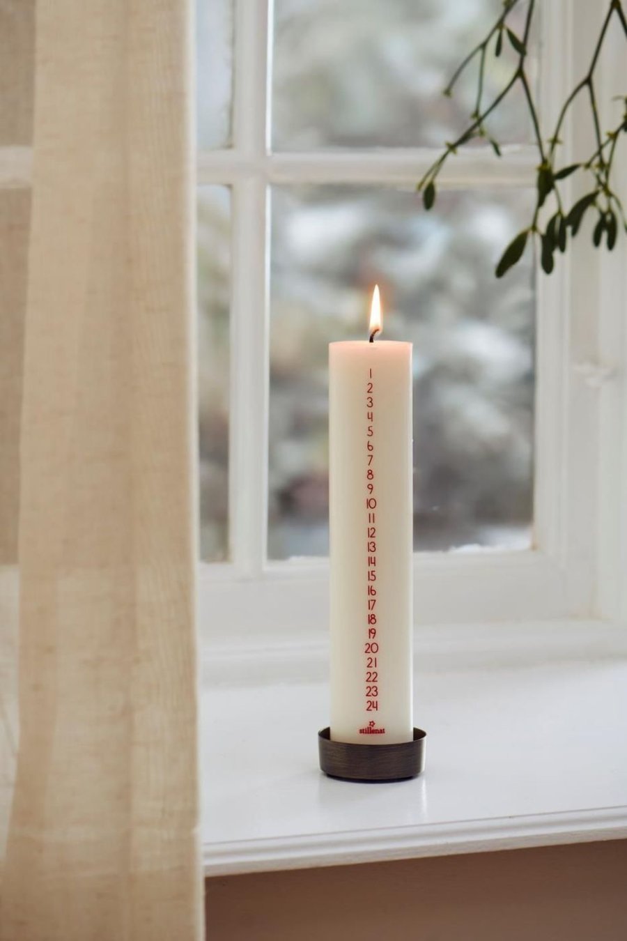 Ib Laursen Kalenderlys �5/H25 cm, Hvid/R�d