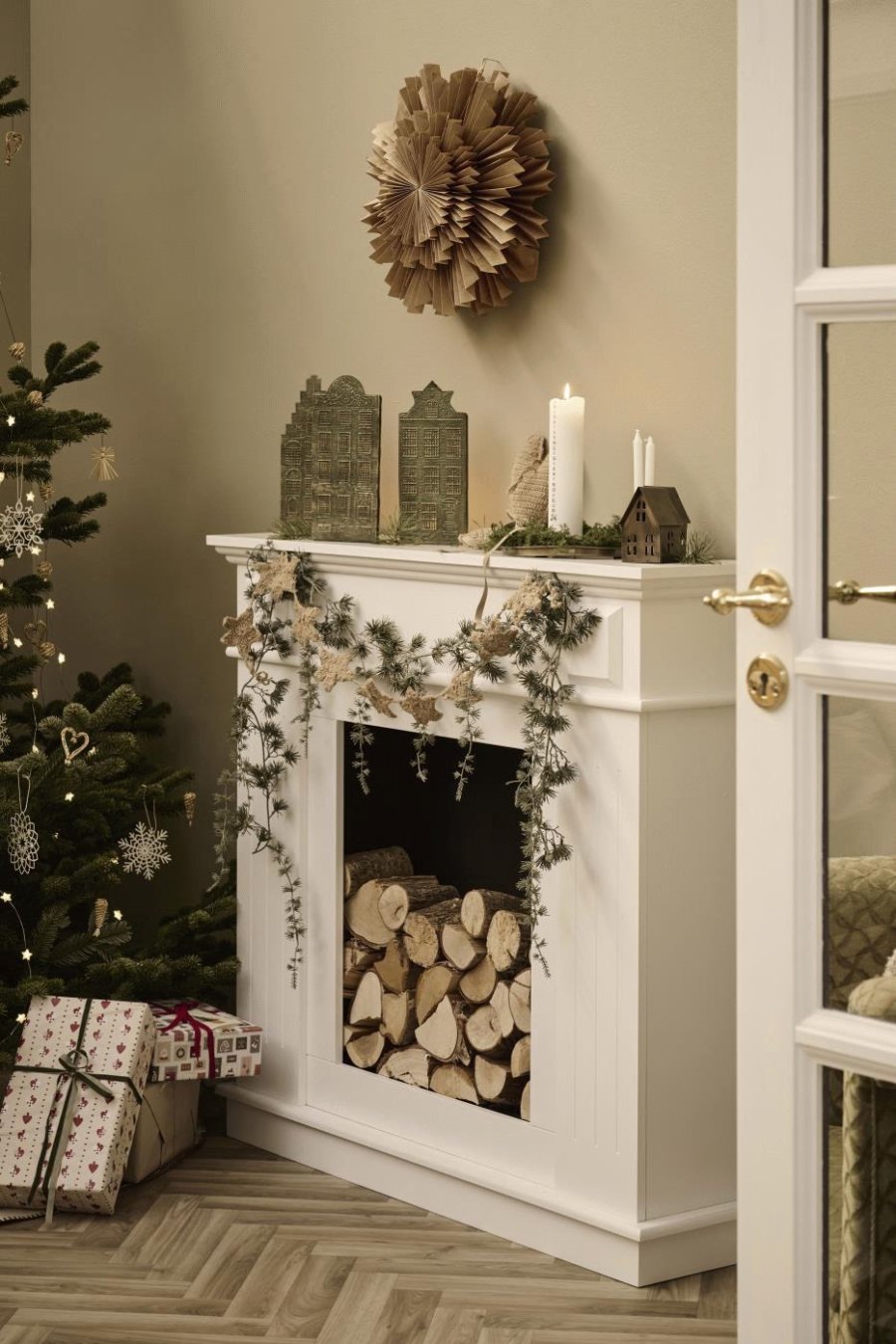 Ib Laursen Kalenderkerze 5/H25cm, Wei/Braun