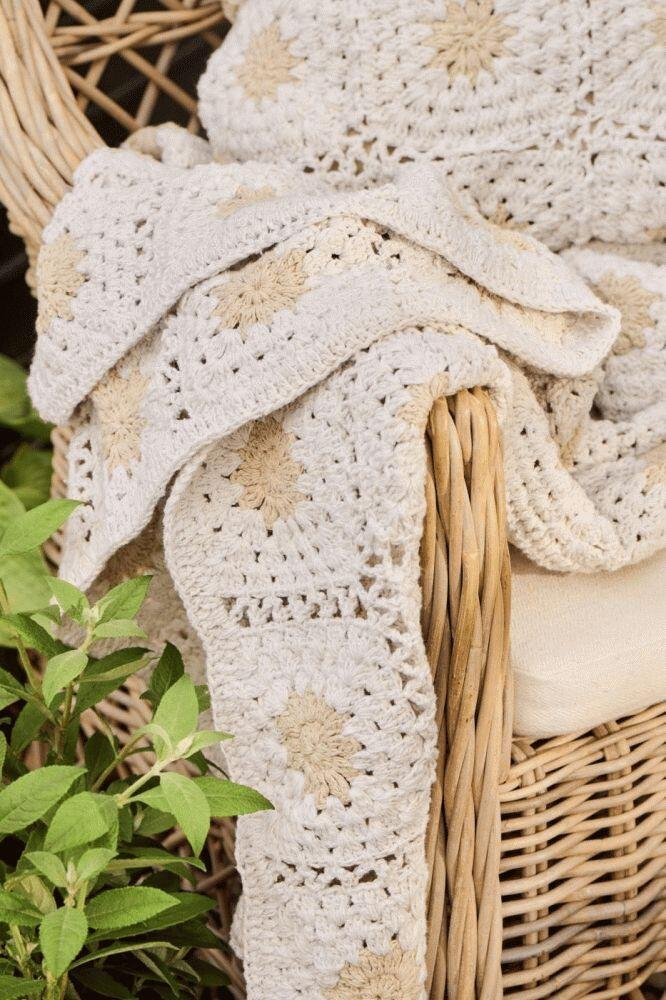 Ib Laursen Geh�kelte Decke 130x170 cm, Creme/Gelb