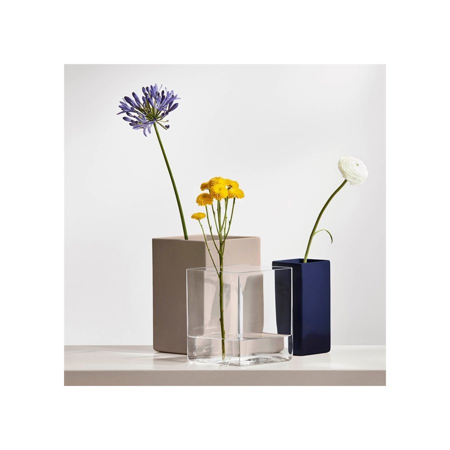 Iittala Ruutu Keramik Vase H18 cm, Dunkelblau