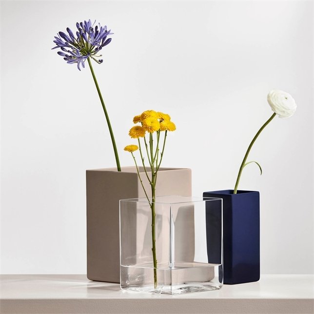 Iittala Ruutu Keramik Vase H18 cm, Dunkelblau