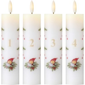 Klarborg Adventskerze LED 4 Stk. 4/H15 cm, Der Wichtel und das Rotkehlchen
