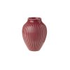 Knabstrup Keramik Vase mit Rillen 12,5 cm, Bordeaux