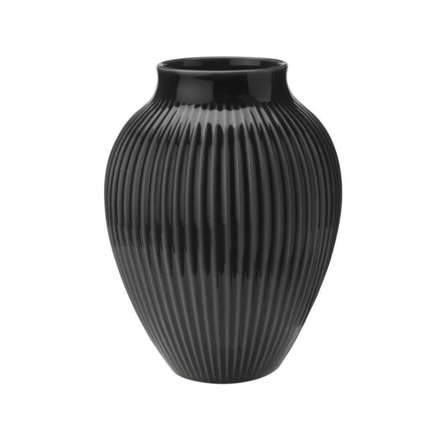 Knabstrup Vase mit Rillen, H20 cm, Schwarz