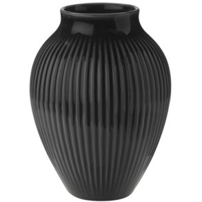 Knabstrup Keramik Vase mit Rillen H12,5 cm, Schwarz