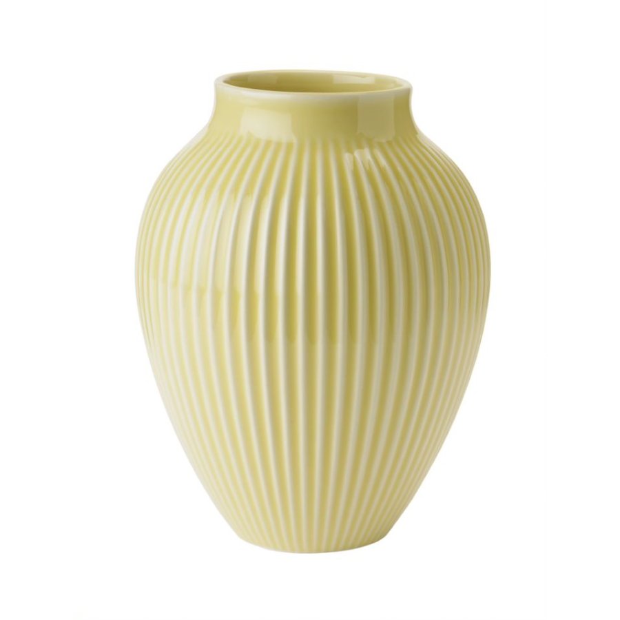 Knabstrup Vase m. Riller H20 cm, Gul