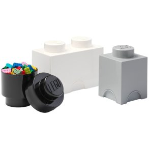 LEGO Opbevaringsklods 3 stk, Sort/Hvid/Grå