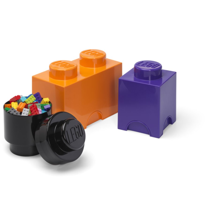 LEGO Aufbewahrungsstein 3er Set, Schwarz/Lila/Orange)