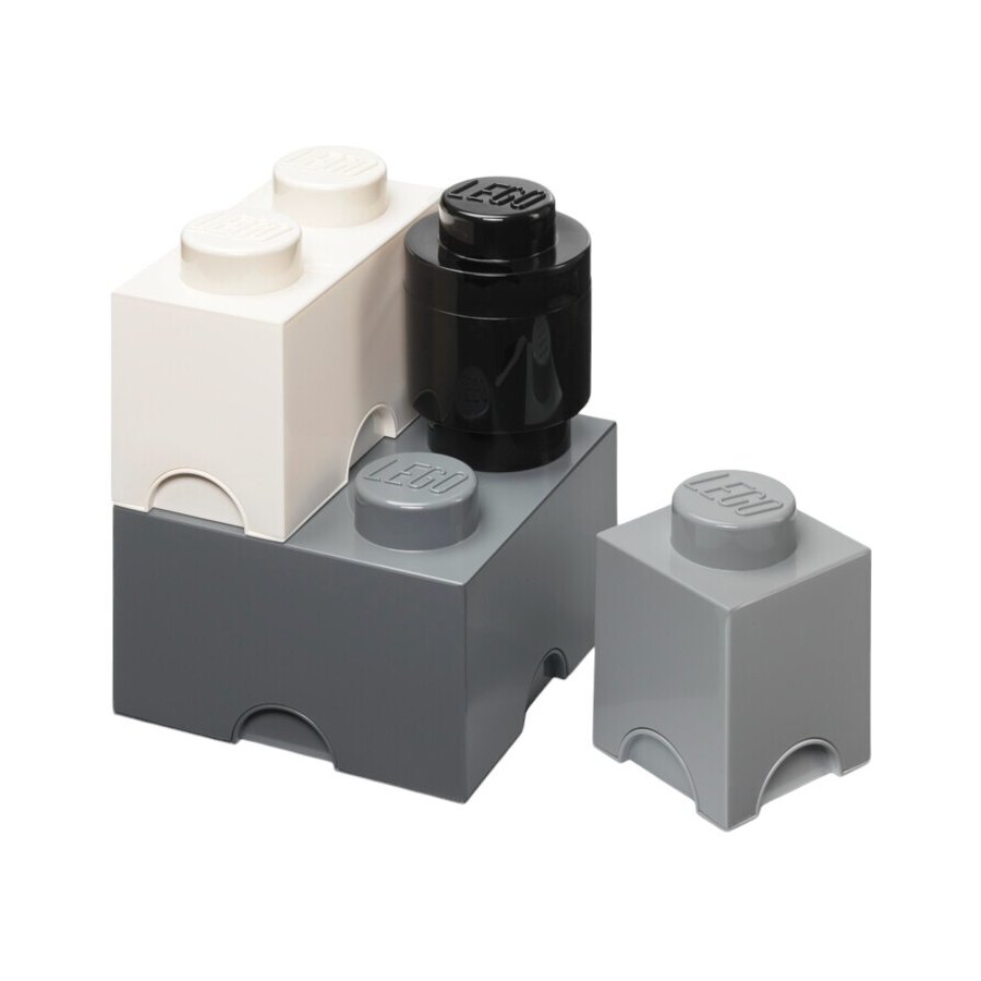 LEGO Aufbewahrungsstein 4er Set, Schwarz/Wei/Grau