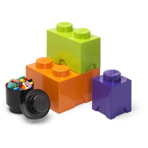 LEGO Opbevaringsklods 4 stk, Sort/Lyslilla/Grøn/Orange