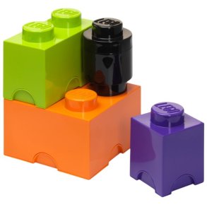 LEGO Opbevaringsklods 4 stk, Sort/Lyslilla/Grøn/Orange