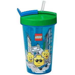 LEGO Glas m. Sugerør 500 ml, Blå