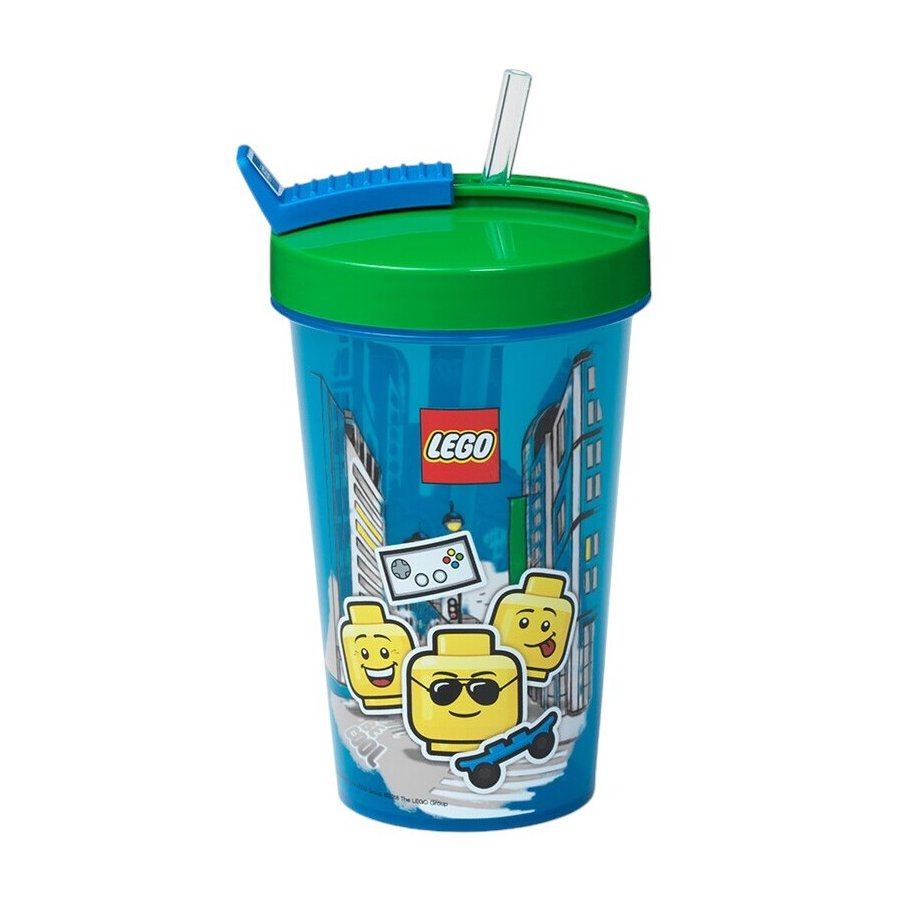 LEGO Glas mit Strohhalm 500 ml, Blau