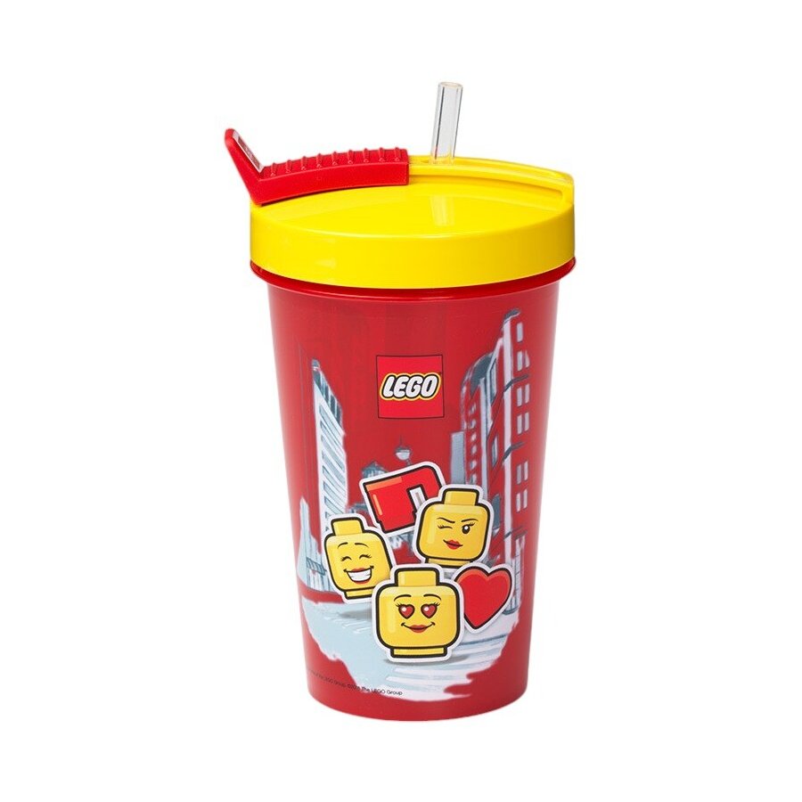 LEGO Glas mit Strohhalm 500 ml, Rot