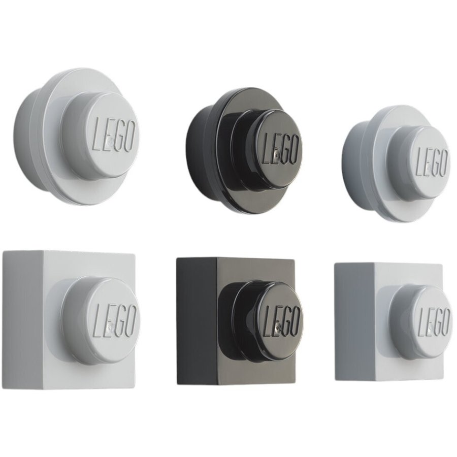 LEGO Magnet 6er Set, Grau/Schwarz