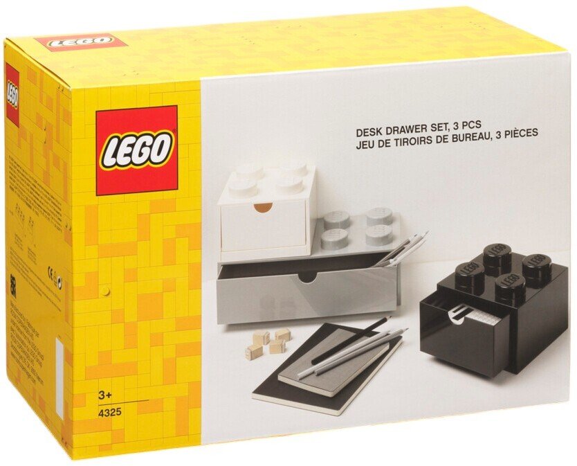 LEGO Schreibtischschublade 3tlg, Schwarz/Wei/Grau