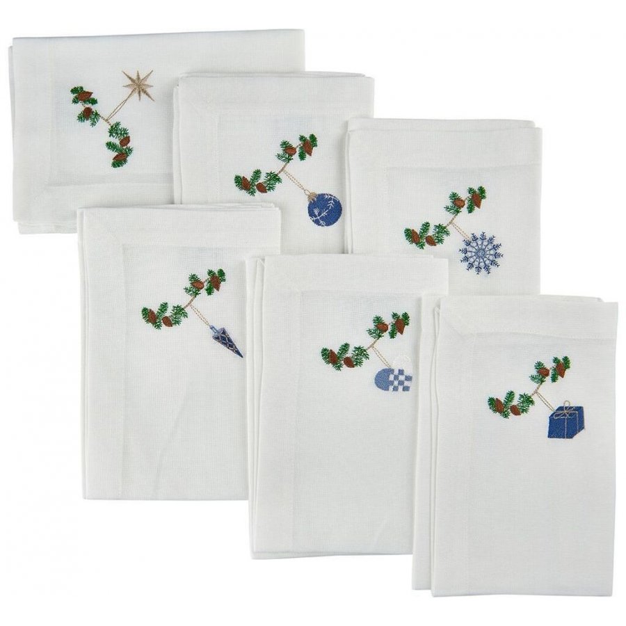 Langkilde & Sn Weihnachtsservietten 6er Set 50x50 cm, Blaue Motive