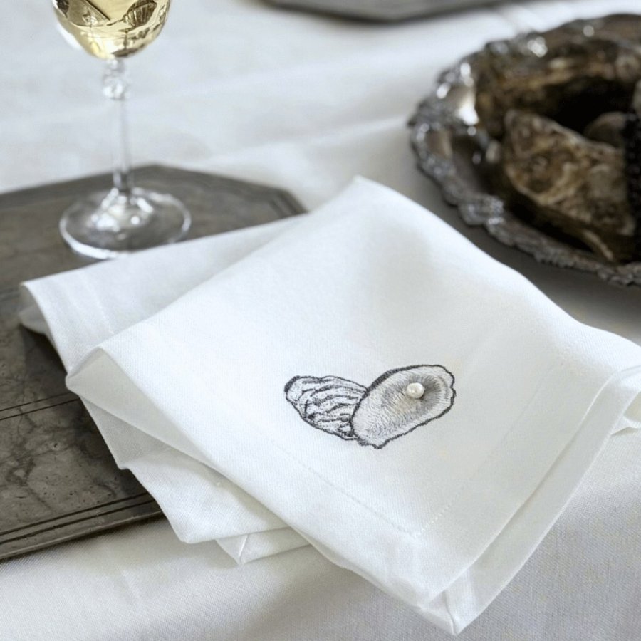 Langkilde & Sn StoffServiette Austern mit Perle 38x38 cm, Wei