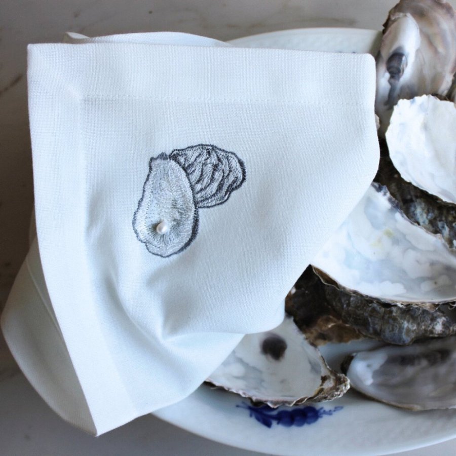 Langkilde & Sn StoffServiette Austern mit Perle 38x38 cm, Wei