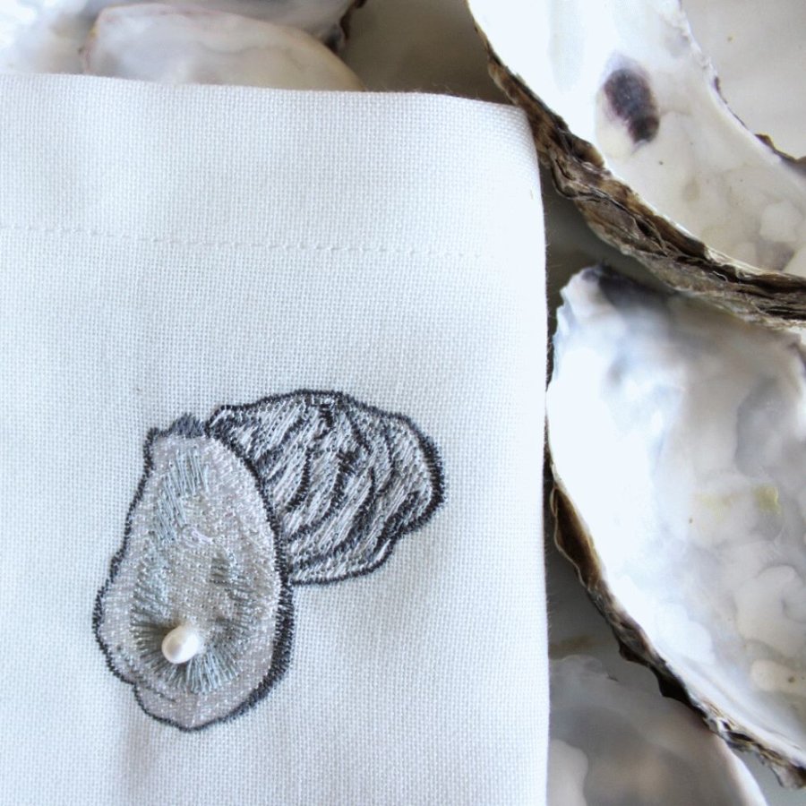 Langkilde & Sn StoffServiette Austern mit Perle 38x38 cm, Wei