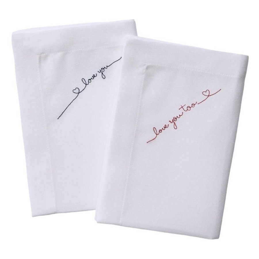 Langkilde & S�n Servet Love you + Love you too 2-delige set 50x50cm, Wit