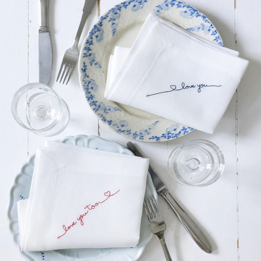 Langkilde & S�n Servet Love you + Love you too 2-delige set 50x50cm, Wit