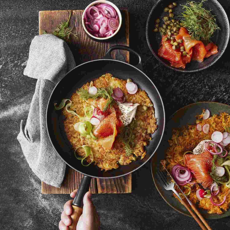 Le Creuset Signature St�bejernspande m. Tr�h�ndtag 28 cm, Bleu Riviera