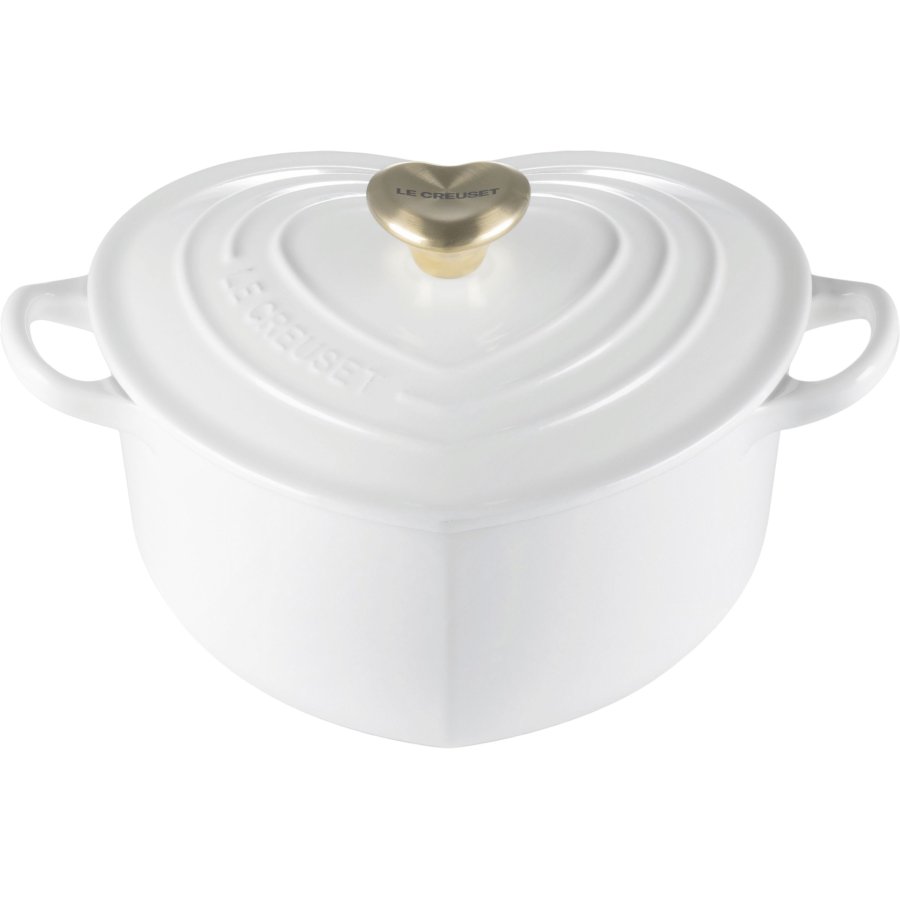Le Creuset Heart Signature St�bejernsbuffetgryde m. Hjerteformet Knop 20 cm, White