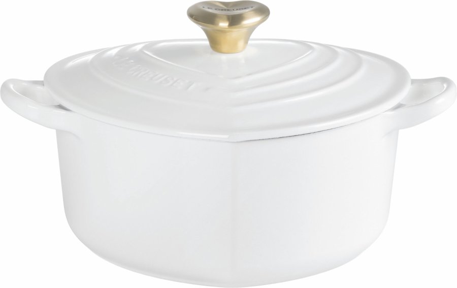 Le Creuset Heart Signature St�bejernsbuffetgryde m. Hjerteformet Knop 20 cm, White
