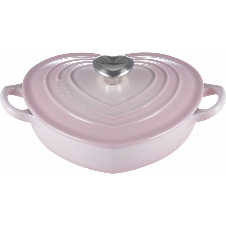 Le Creuset Heart Signature St�bejernsbuffetgryde m. Hjerteformet Knop 20 cm, Shell Pink