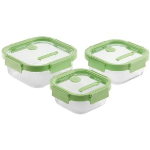 Lékué Opbevaringsglas 3 stk Kvadratisk, Grn