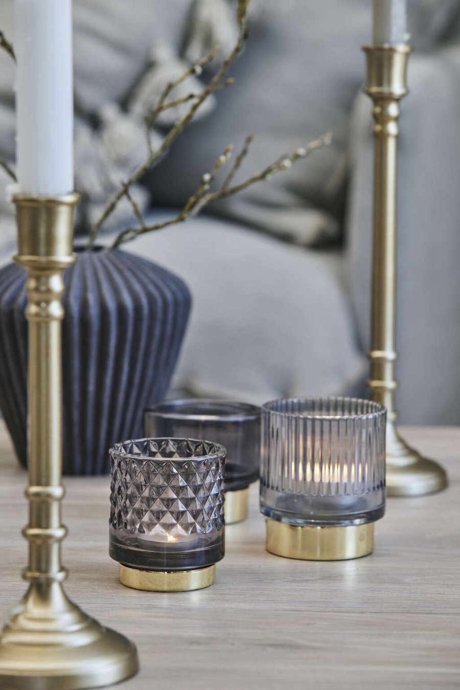 Lene Bjerre Miy Fyrfadsstage H7,5 cm, Mrkegr/Guld