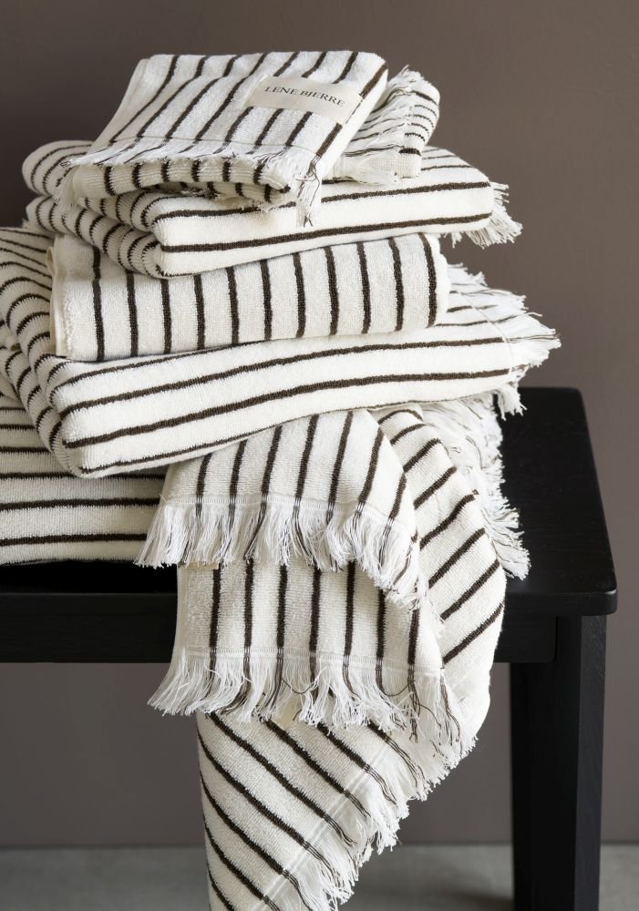 Lene Bjerre Ayane Stripe H�ndkl�de 50x100 cm, Linen/Brun