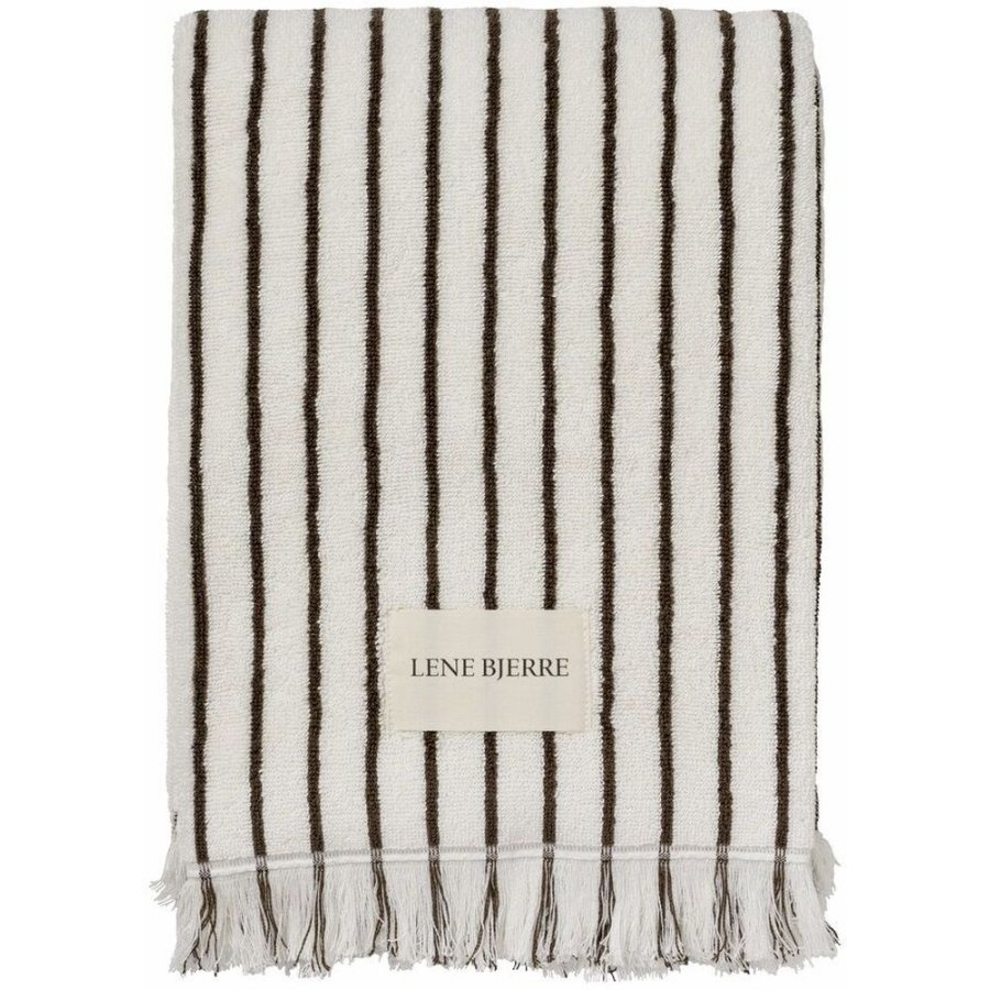 Lene Bjerre Ayane Stripe Badehandtuch 70x140 cm, Leinen/Braun